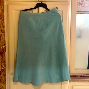 Teal suede calf length skirt. Used